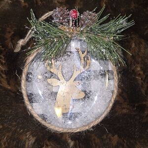 Rustic Holiday Ornament with Cork Reindeer Design, Fake Snow And Branches